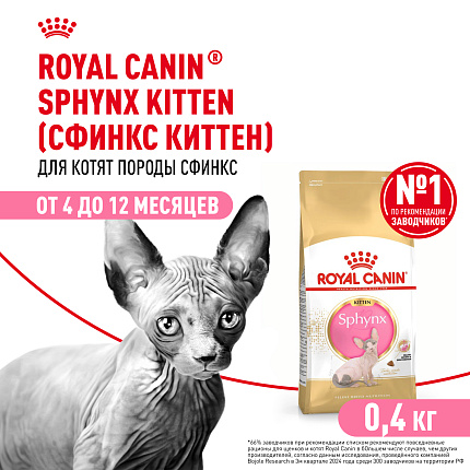 Royal Canin Sphynx Kitten Корм сухой сбалансированный для котят породы Сфинкс до 12 месяцев, 0,4 кг